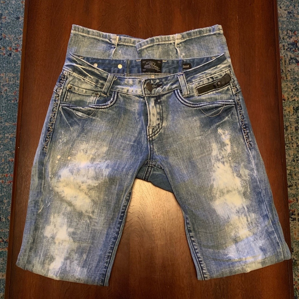 Express boot cut distressed jeans